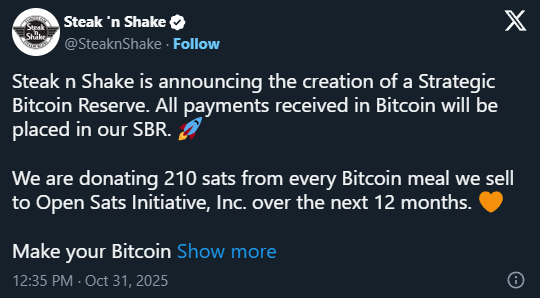 Steak ’n Shake OpenSats donation tweet